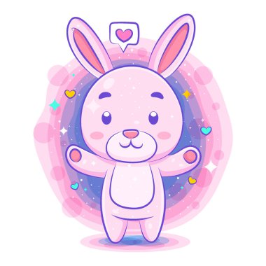 Çizime aşık sevimli tavşan kawaii karakteri