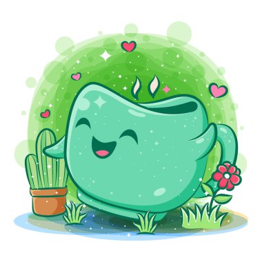 Gülümseyen sevimli kawaii kupa karakteri çizgi filmi