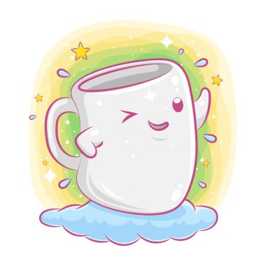 İllüstrasyon bulutundaki sevimli kupa karakteri