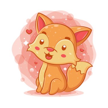 Şirin bebek tilki oturuyor ve resimde gülümsüyor.