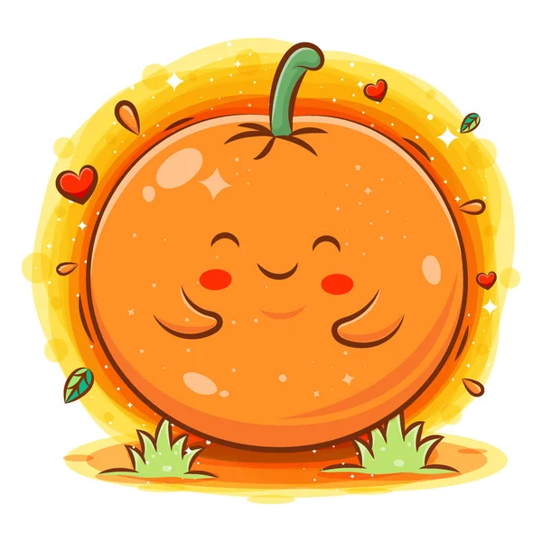 Sorrindo Bonito Kawaii Desenho Animado Caráter Laranja —  Vetores de Stock