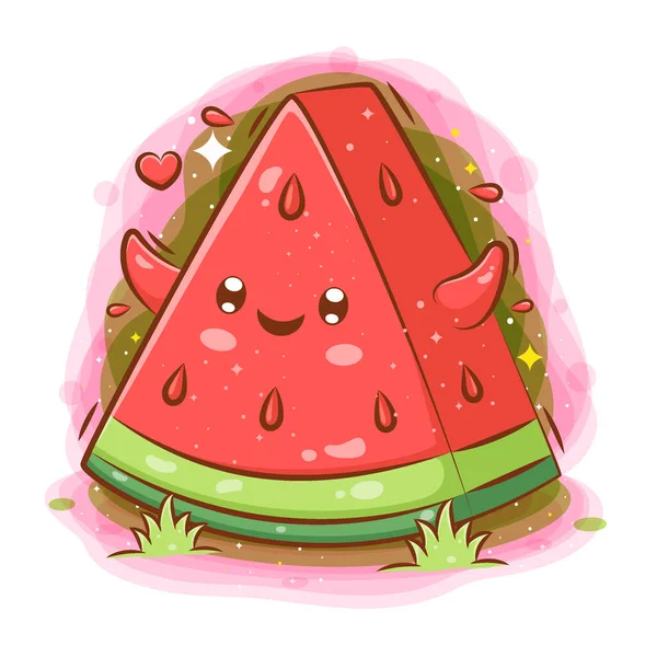 Smiling Cute Kawaii Cartoon Piece Watermelon Character — Stock Vector