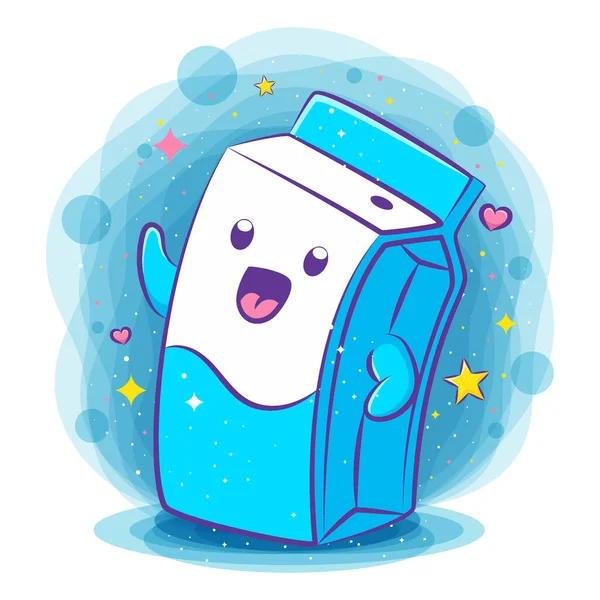 Χαριτωμένο Κουτί Γάλακτος Kawaii Χαρακτήρα Της Απεικόνισης — Διανυσματικό Αρχείο