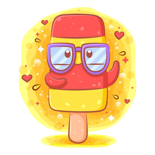 Cute Ice Cream Stick Kawaii Character Illustration — Stock Vector