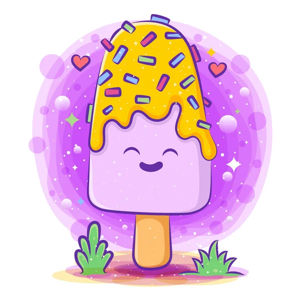 Delicioso Helado Palo Kawaii Carácter Ilustración — Archivo Imágenes Vectoriales