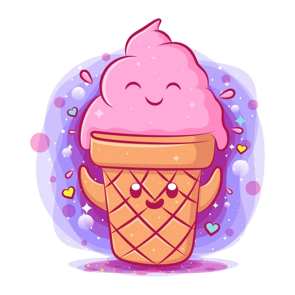 Delicious Ice Cream Kawaii Character Illustration — Stock Vector