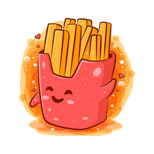 Batatas Fritas Kawaii Personagem Desenho Animado Ilustração — Vetor de Stock