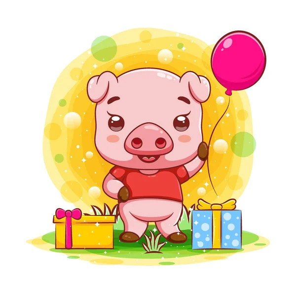Cute Baby Pig Many Gifts Illustration — Stock Vector
