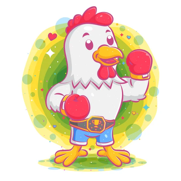 Rooster Boxer Trägt Boxweltmeistergürtel Der Illustration — Stockvektor