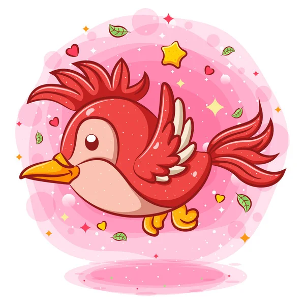 Czerwony Ptak Latający Kreskówka Charakter Ilustracji — Wektor stockowy