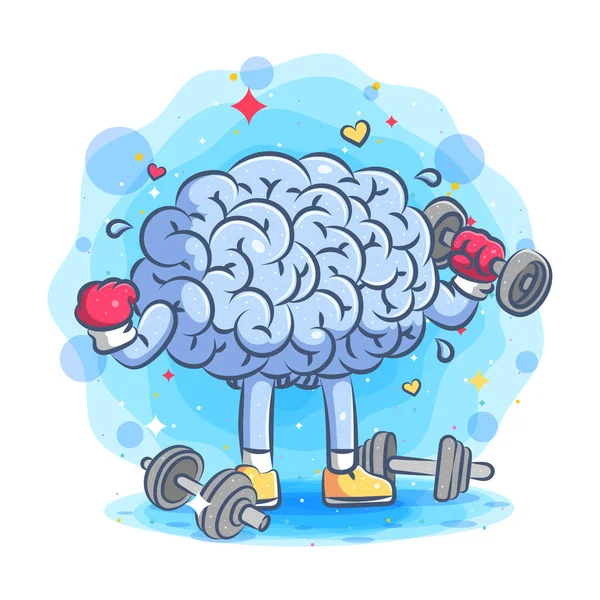 Strong Brains Does Gym Barbells Illustration — Stock Vector