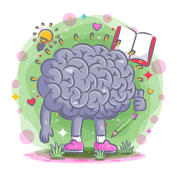 Cerebro Inteligente Con Los Útiles Escolares Ilustración — Vector de stock