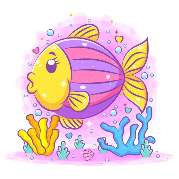 Little Hedgehog Fish Yellow Head Illustration — Stock Vector