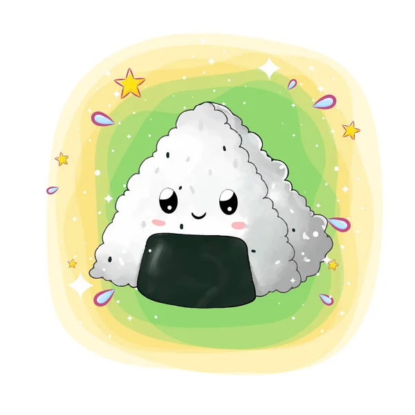 Triangle Heureux Onigiri Avec Ses Yeux Illustration — Image vectorielle