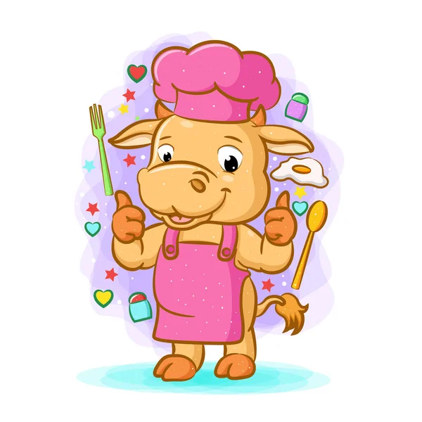 Vaca animal chef de dibujos animados Vektor Stok, Ilustrasi Vaca animal