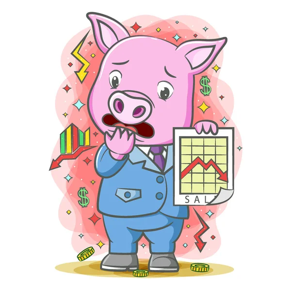 Das Schwein Hält Die Obere Grafik Mit Dem Glücklichen Gesicht — Stockvektor