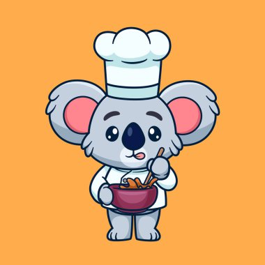 Sevimli koala şefi aşçı çizgi filmi. Hayvan Gıda Simgesi İllüstrasyon Kavramı