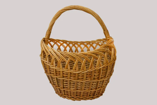 Closeup Shot Vintage Handmade Wooden Basket Isolated White Background — Stock Photo, Image