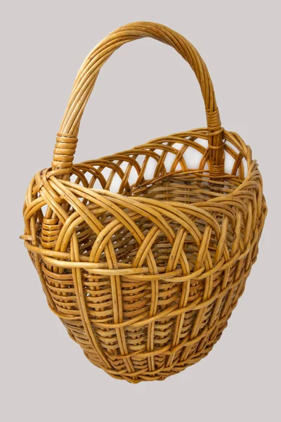 Closeup Shot Vintage Handmade Wooden Basket Isolated White Background — Stock Photo, Image