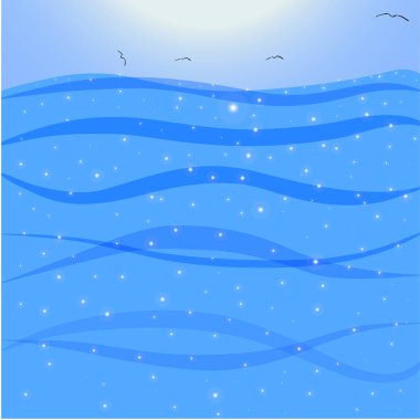 Güneş ışınları ile arka plan kuşlarda dalgalı denizde