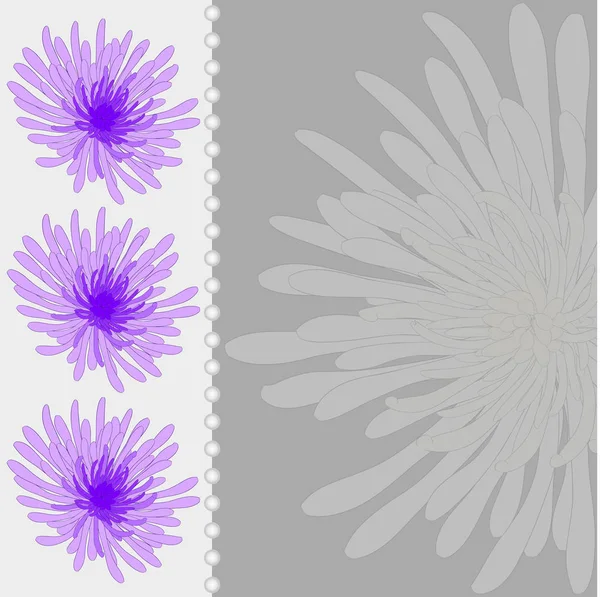 Carte Grise Avec Chrysanthèmes Graphiques Violet Vif — Image vectorielle