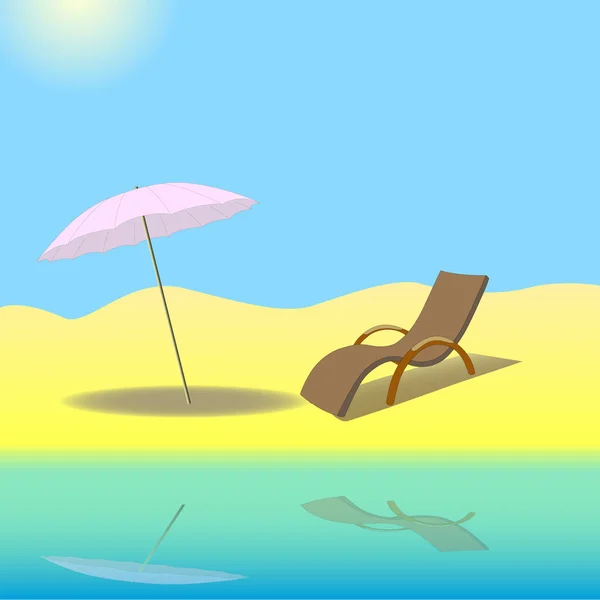 Güneşlenme Şemsiye Ile Kum Plajındaki — Stok Vektör