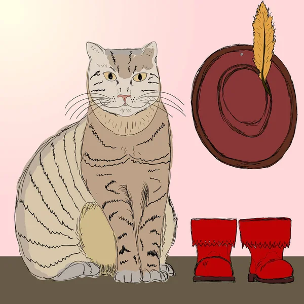 cat with hat and boots simply vector illustration