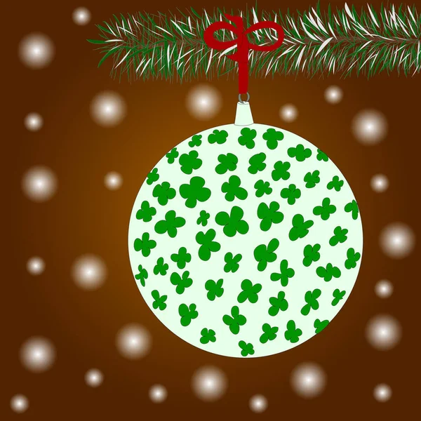 Desenli Yeşil Topu Üzerinde Kahverengi Zemin Çam Dalı — Stok Vektör