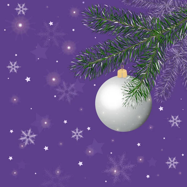 Cartão Com Ramo Árvore Natal Bugiganga Prata — Vetor de Stock