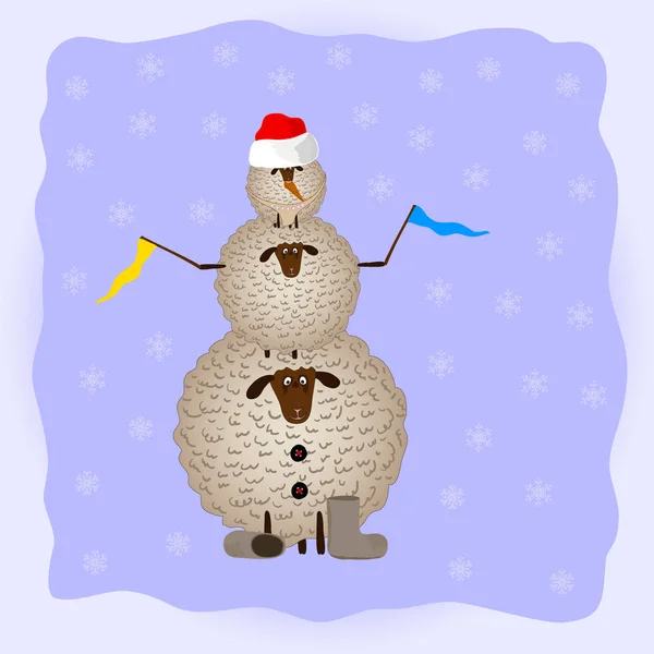 Merry Christmas Card Funny Sheep — Stock Vector