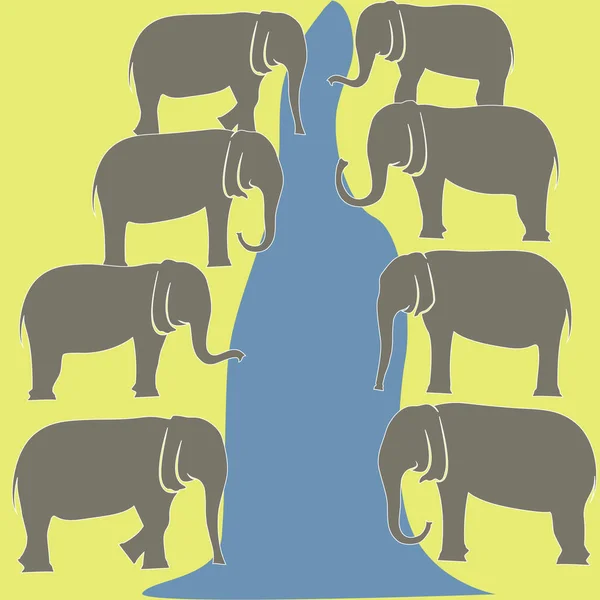 Набор Слонов Просто Векторная Иллюстрация — стоковый вектор