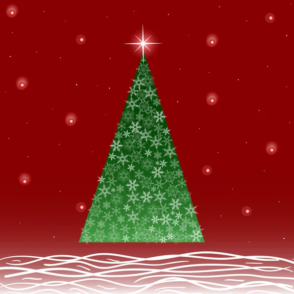 Cartão Saudação Com Árvore Natal Fundo Vermelho — Vetor de Stock