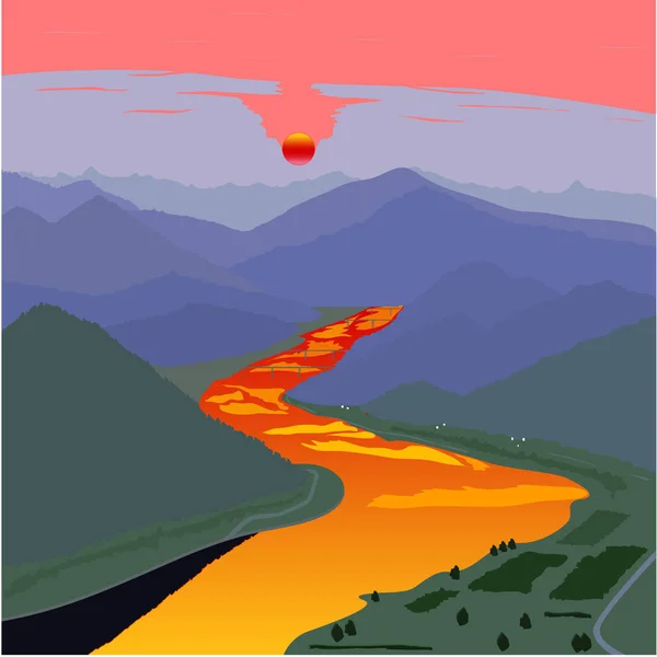 Berge Und Sonnenuntergang Einfach Vektorillustration — Stockvektor