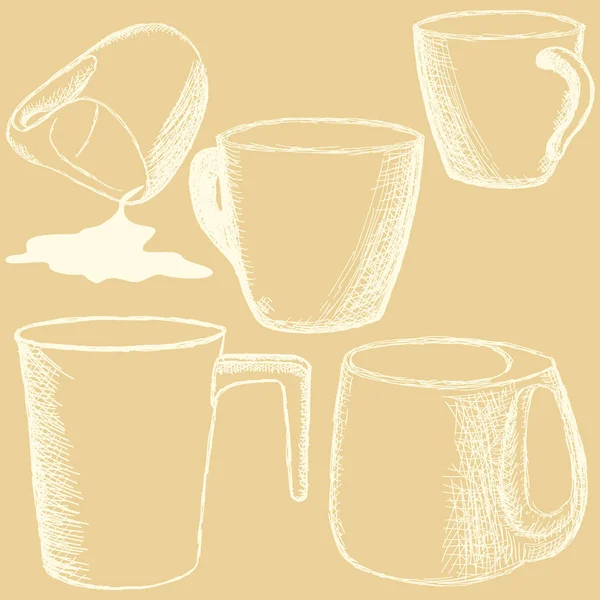 厨房图案与水壶和杯子在棕色背景 — 图库矢量图片