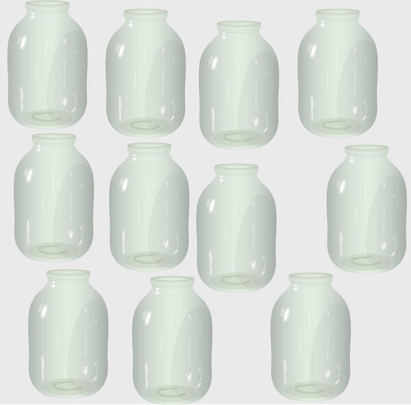 Empty glass jars on white background, vector
