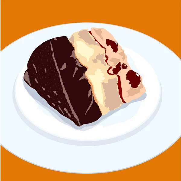 皿の上のケーキのクローズ アップ ベクトル — ストックベクタ