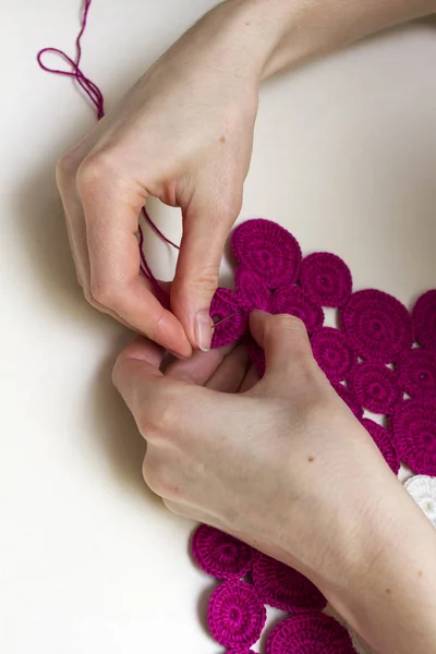 Close Woman Lace Weaving — Stock Photo, Image