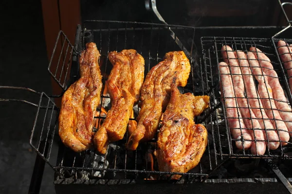Close Meat Cooking Grill — Stock Photo, Image
