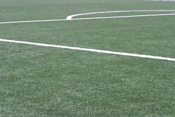 Vista Del Marcado Campo Fútbol Verde — Foto de Stock