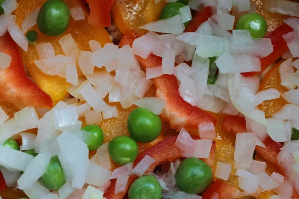 Tutup Sayur Sayuran Atas Pizza — Stok Foto