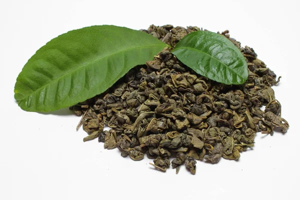 Закрыть Сухой Зеленый Чай Листьями — стоковое фото