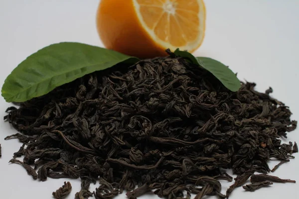 Close Dry Tea Leaves Orange — Stock Photo, Image