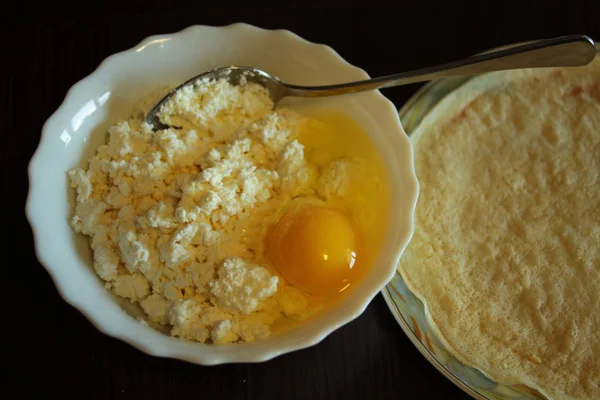 Gros Plan Sur Remplissage Des Crêpes Sucrées — Photo