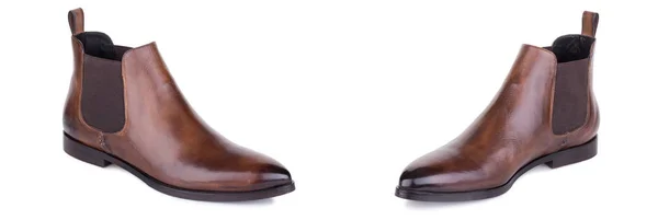 一双古典女人皮革脚踝靴鞋。两个孤立的. — 图库照片