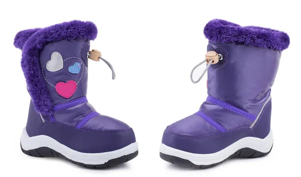 Pair of purple toddler girl autumn fall winter textile demi season boot — Stock Photo, Image