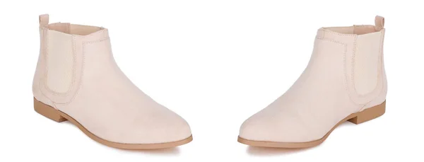 Par de botines mujer clásica de piel botines zapatos. Dos aislados . —  Fotos de Stock