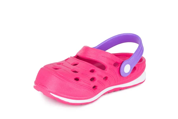 One pink toddler girl Crocs rubber sandal flip-flop footwear isolated