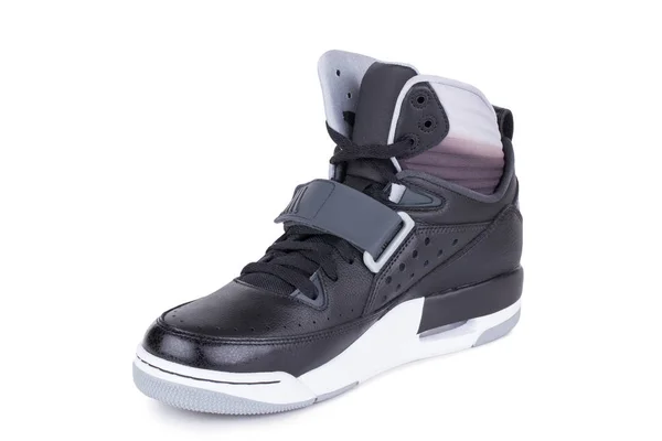 One graphite grey leather casual ankle sneakers shoe isolated white background — 图库照片