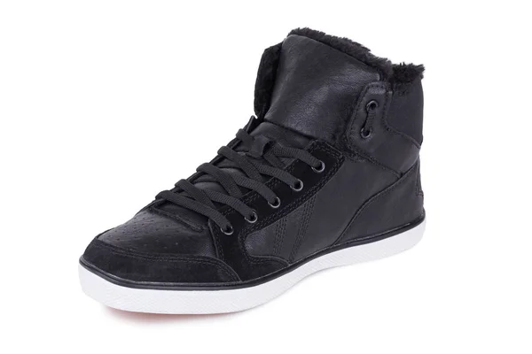 One graphite leather casual ankle sneakers shoe isolated white background — 图库照片