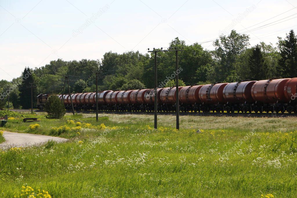 the train carries oil products in tanks for export
